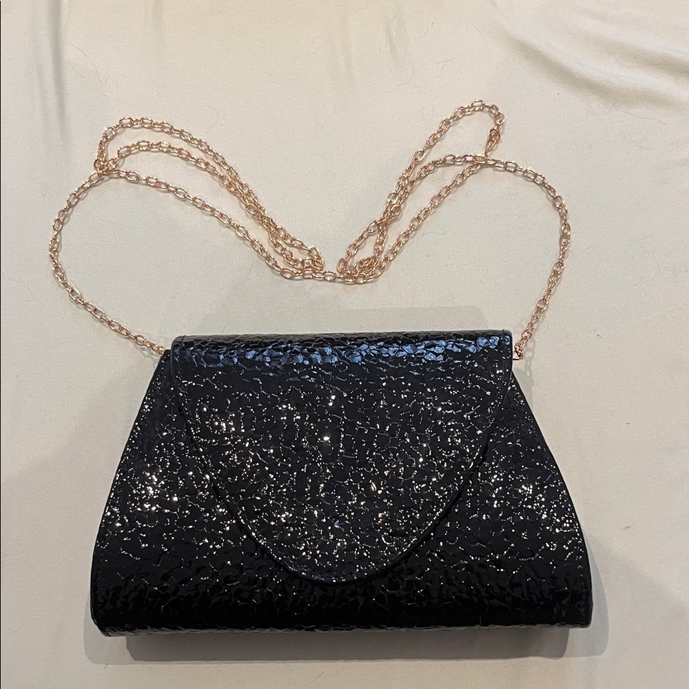 Chic Black Glitter Evening Clutch
